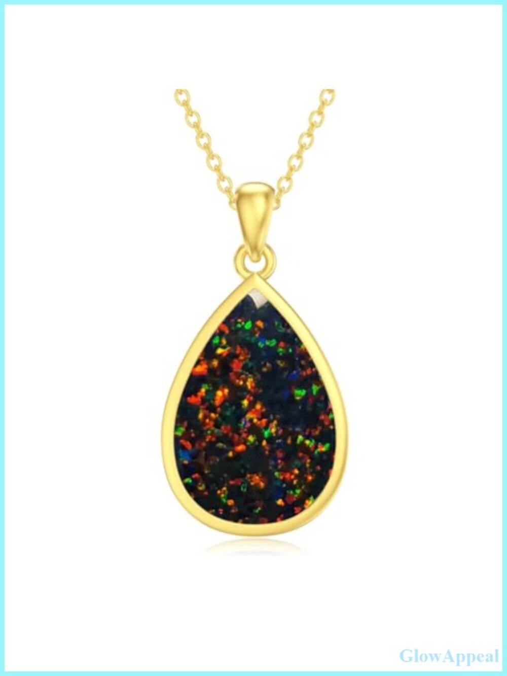 DOLIOX Black Opal Teardrop Pendant Necklace 925 Sterling Silver Dainty October